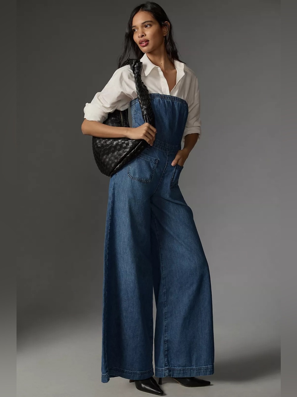 Anthropologie by Pilcro The Skipper Strapless Denim Wide Leg Jumpsuit